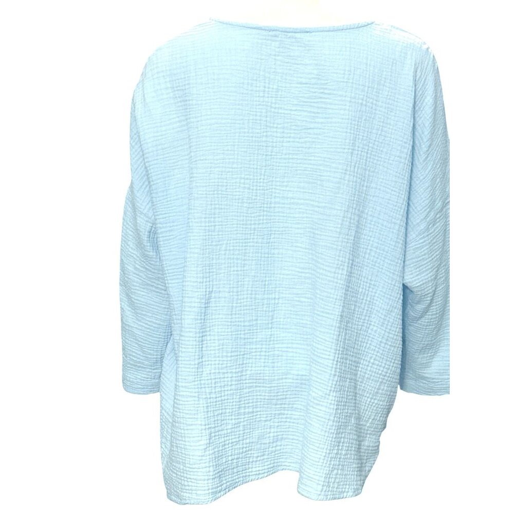 CCC Light Blue Cotton Boxy Top All Cotton Front Pockets Long Sleeve Blouse Large - Picture 3 of 7